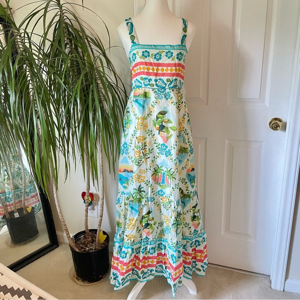 Farm Rio x Anthropologie Printed Maxi Dress XS NWT Blue Motif - Picture 7 of 16